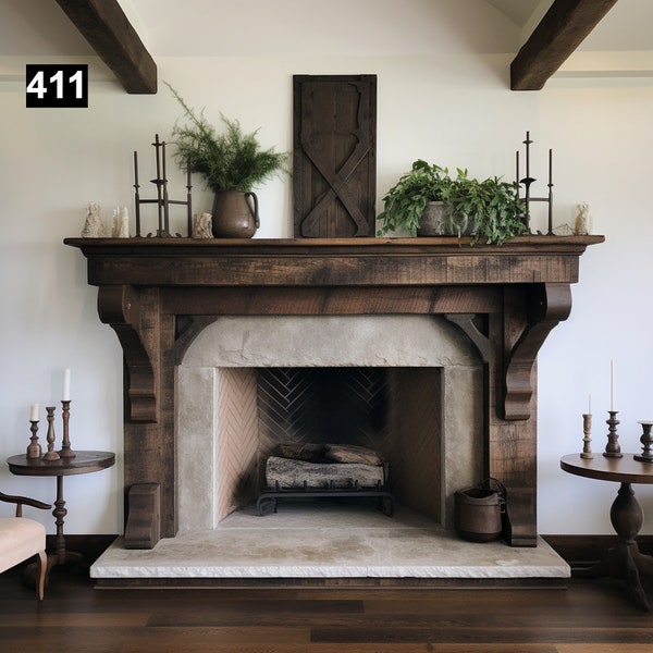 Regal looking Reclaimed Wood Beam Fireplace Mantel with Legs #411
