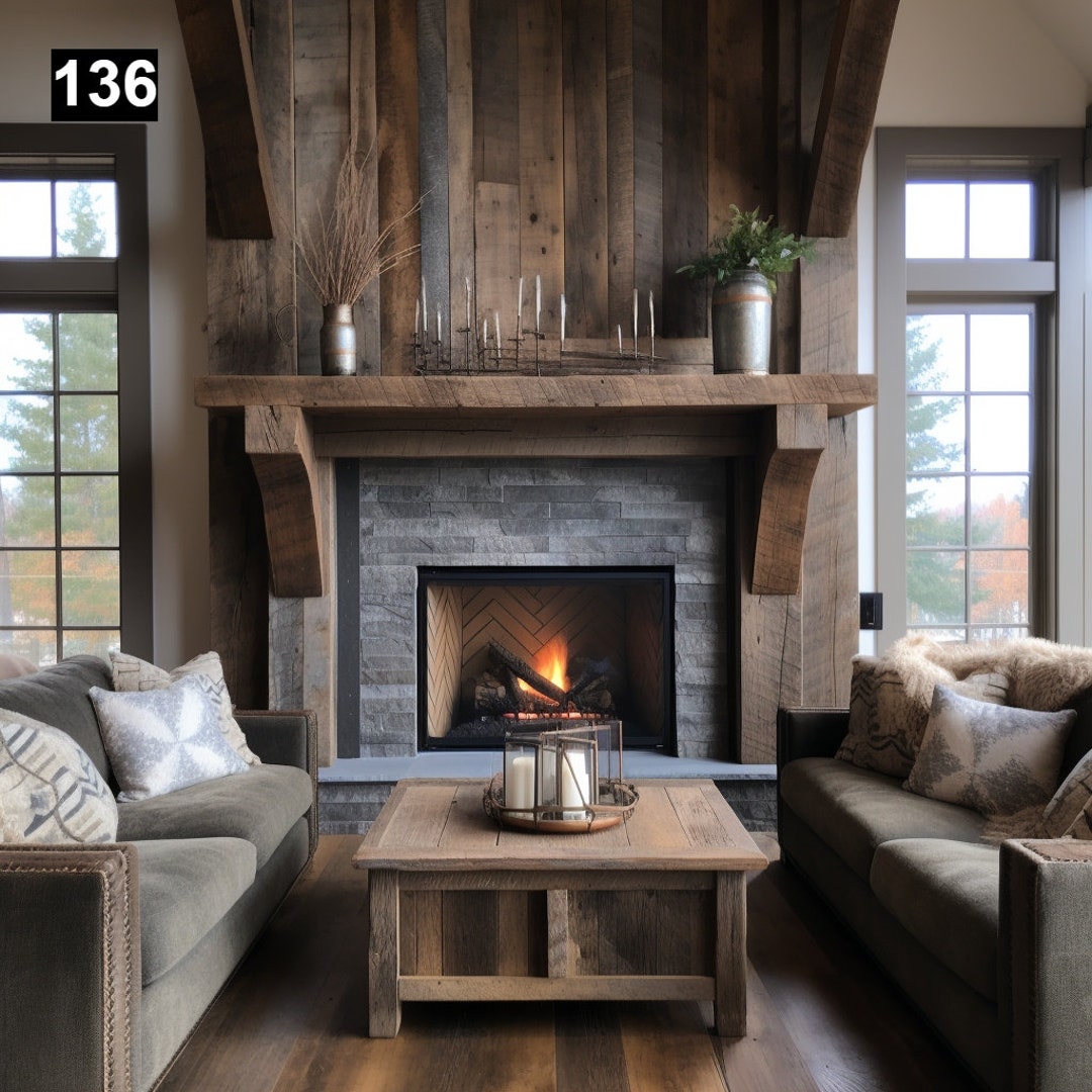 Gorgeous Reclaimed Wood Beam Fireplace Mantel With Wooden Corbels #136 ...