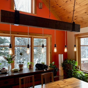 Wood Beam Chandelier with pendant lights