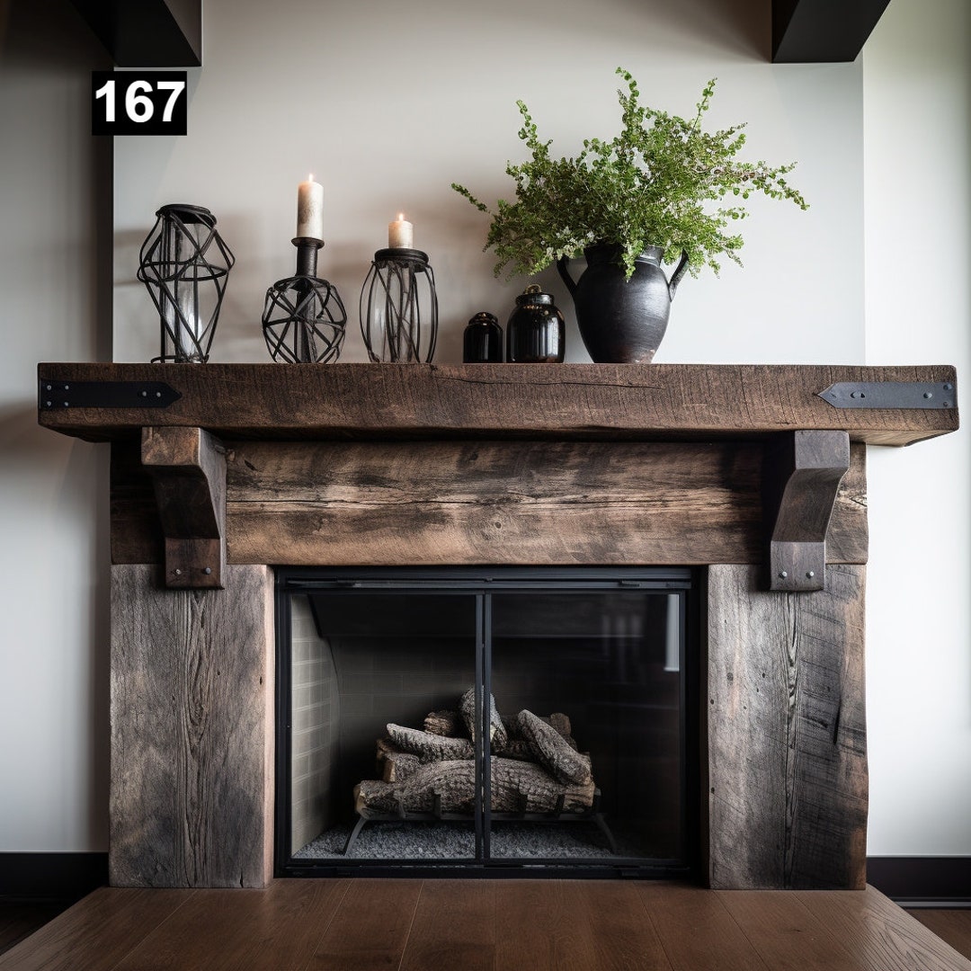Gorgeous Reclaimed Wood Beam Fireplace Mantel With Wooden Corbels #167 ...