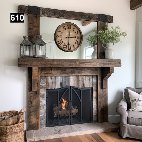 Manteau de cheminée en chêne massif ancien | Poutre en chêne ancien pour cheminée | Cheminée rustique en bois | Poutre de cheminée | Poutre murale sur mesure - France