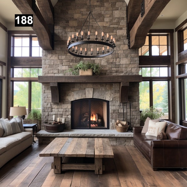 Gorgeous Reclaimed Wood Beam Fireplace Mantel with Wooden Corbels #188