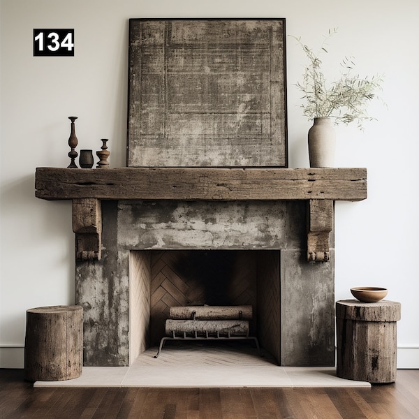 Gorgeous Reclaimed Wood Beam Fireplace Mantel with Wooden Corbels #134