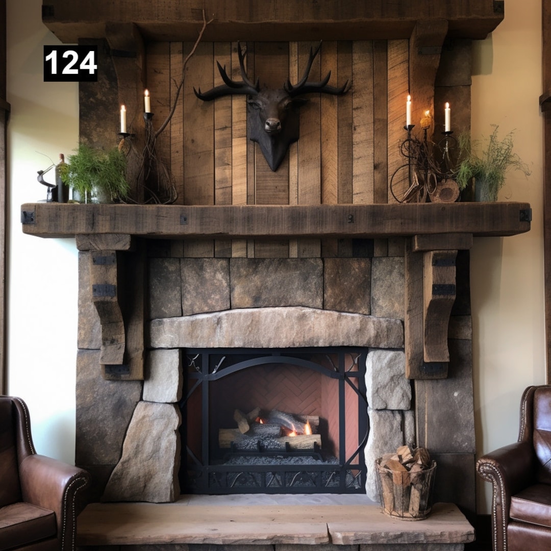 Gorgeous Reclaimed Wood Beam Fireplace Mantel With Wooden Corbels #124 ...