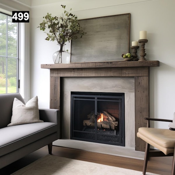 Regal looking Reclaimed Wood Beam Fireplace Mantel with Legs #499