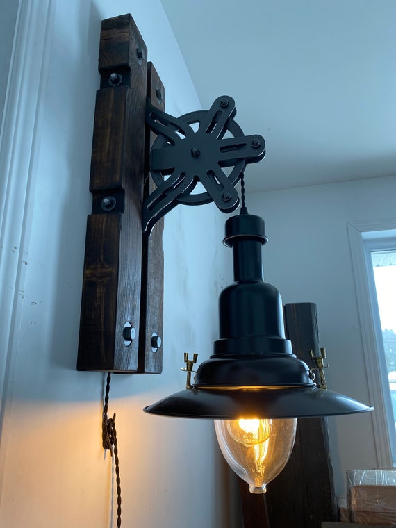 Rustic Industrial Pulley Wall Lamp