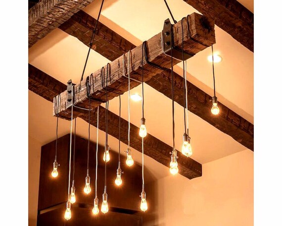 3 Foot Reclaimed Barn Wood Beam Chandelier