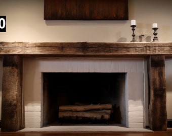 Regal looking Reclaimed Wood Beam Fireplace Mantel with Legs #400