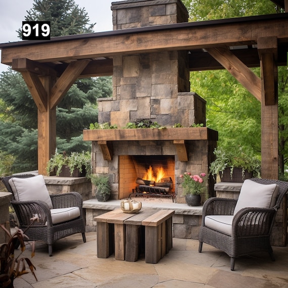 Outdoor Reclaimed Wood Beam Fireplace Mantels #919