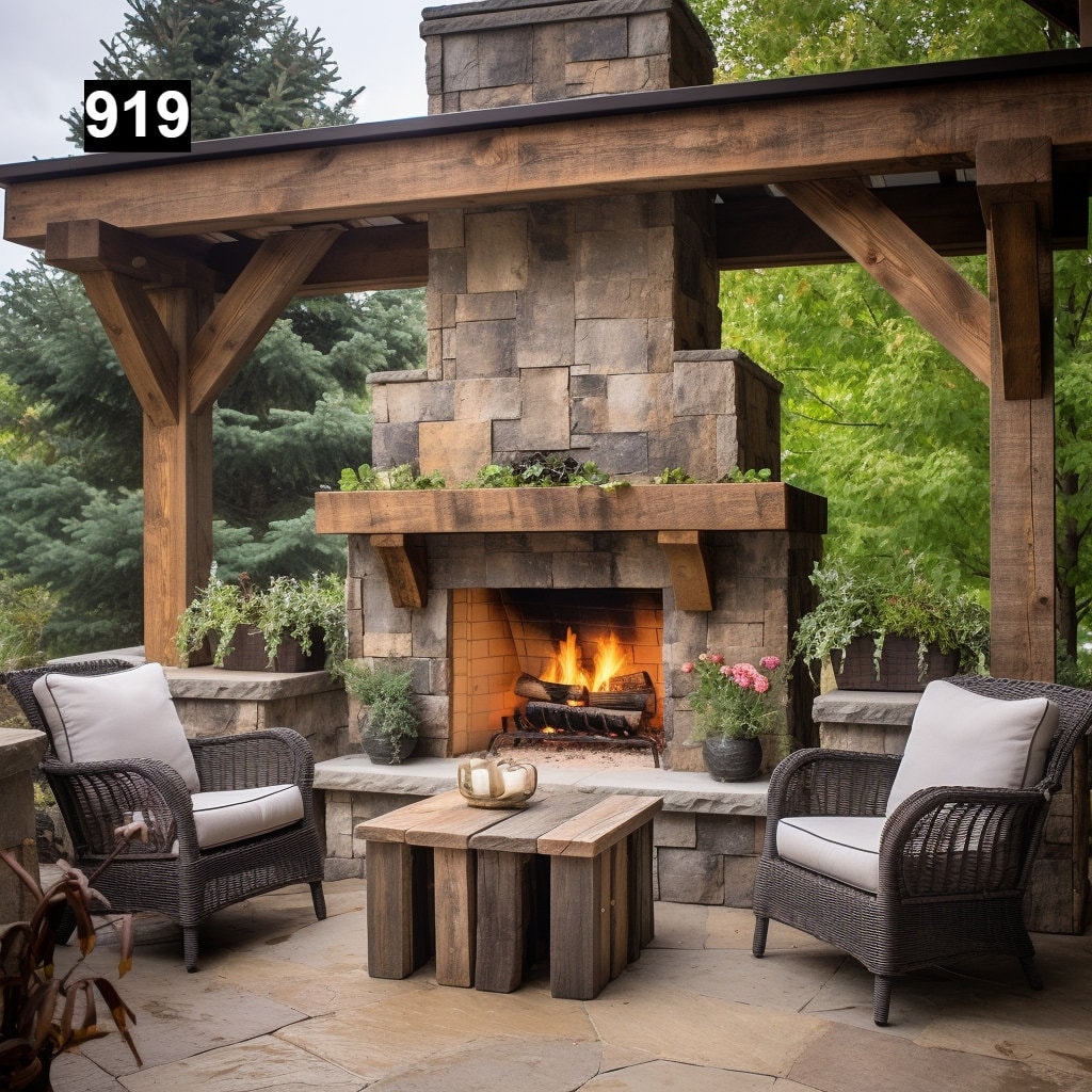Outdoor Reclaimed Wood Beam Fireplace Mantels #919