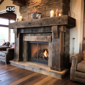 Regal looking Reclaimed Wood Beam Fireplace Mantel with Legs #436
