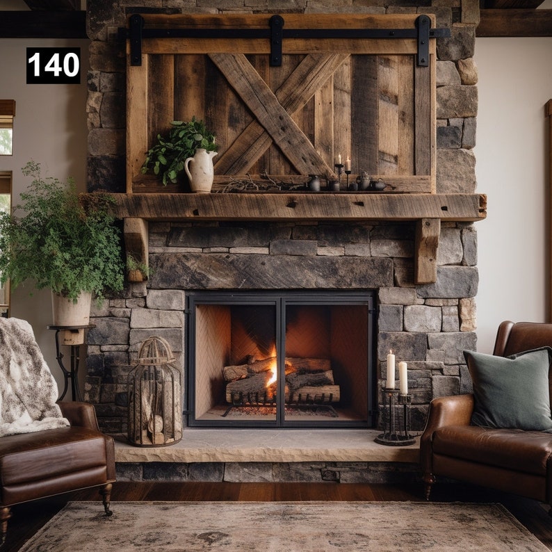 Gorgeous Reclaimed Wood Beam Fireplace Mantel With Wooden Corbels #140 ...