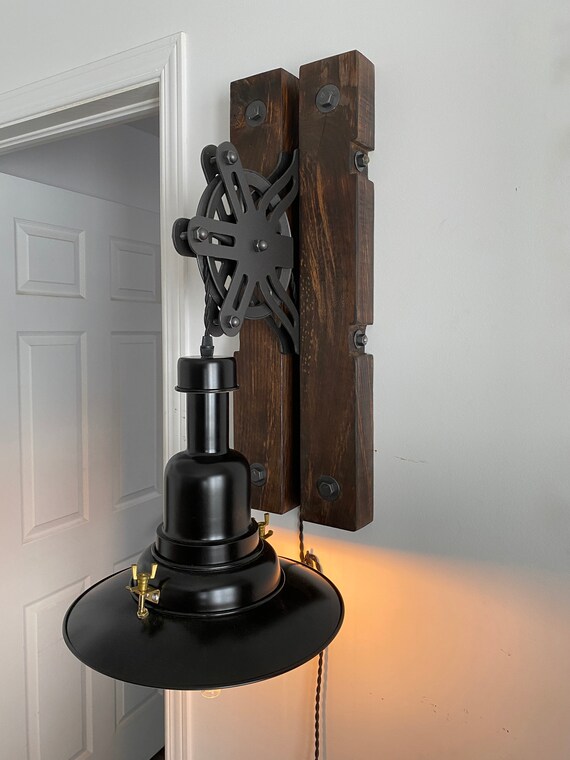 Rustic Industrial Pulley Wall Lamp Etsy Australia
