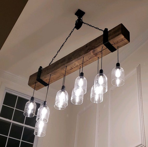 Rustic Chic Beam Chandelier With Glass Domes Etsy Australia