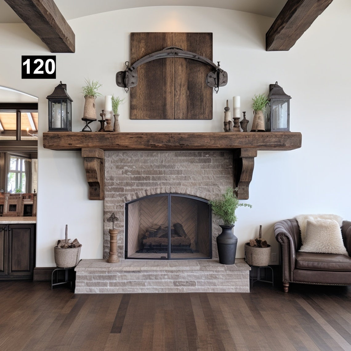 Gorgeous Reclaimed Wood Beam Fireplace Mantel With Wooden Corbels #120 ...