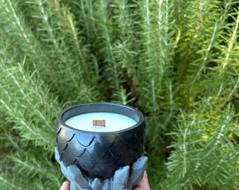 Concrete Dragon Egg Candle / Egg Scale Shaped Pot & Lid/ Dragon Egg Pot/ Dragon Gift/ Soy Candle wood wick /Dragon Egg