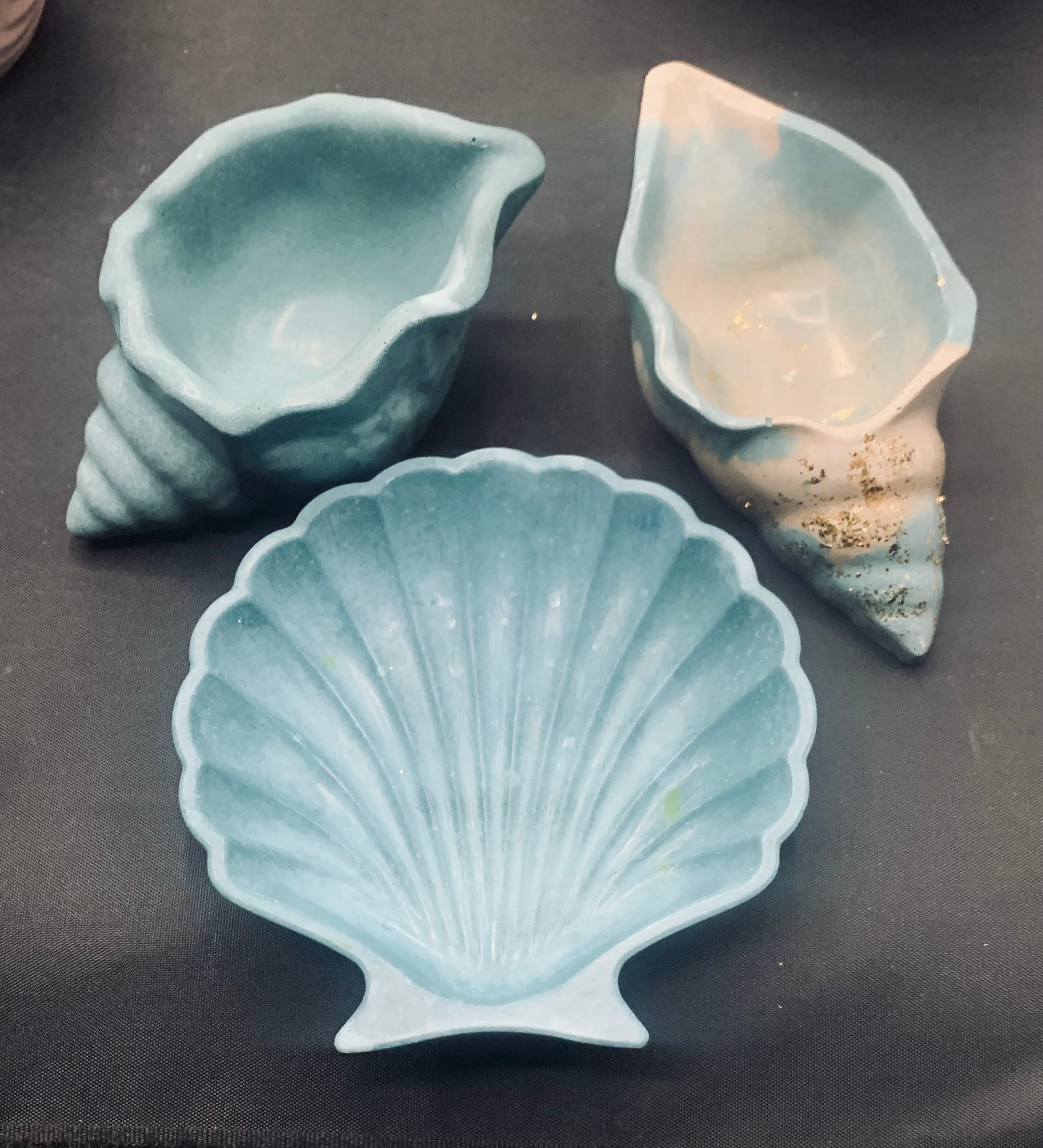 Cement Shell Tray, 3 Shell Shaped, Beach , Trinket Dish, Summer Decor ...