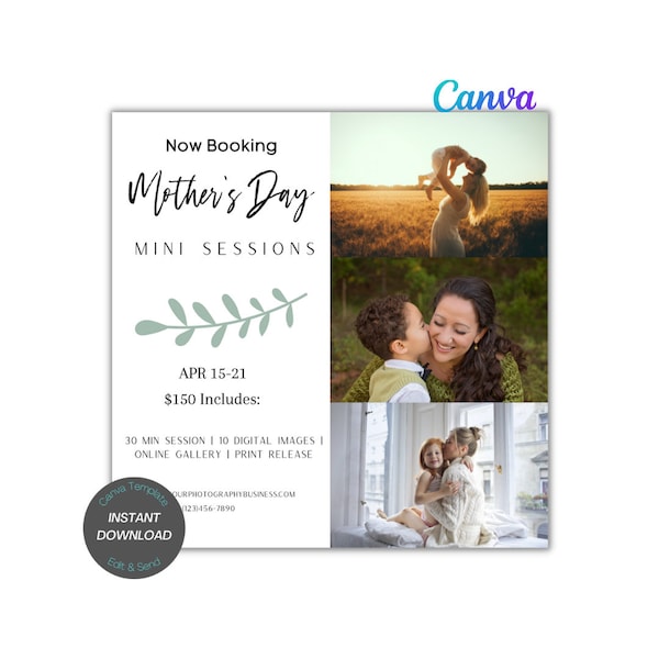 Mother's Day Photography Mini Session Marketing Templates, Canva Marketing Templates, Photography Marketing Templates, for Photographers