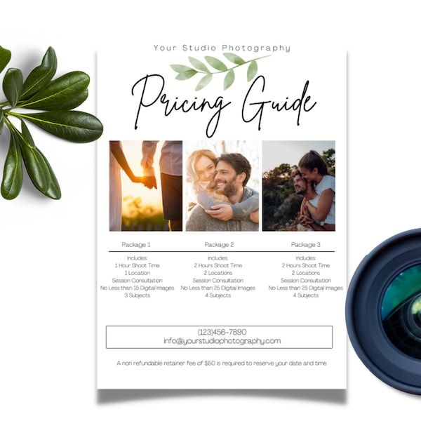 Photographer Pricing List Canva Template, Photography Price Sheet, Photographer Price Template, Pricing Guide for Photographers