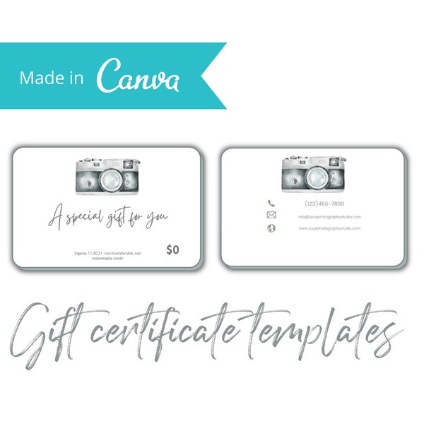 Digital Gift Card Template for Photographers, Digital Gift Certificate, E-Giftcard, Gift Cards for Photographers - Vintage Camera