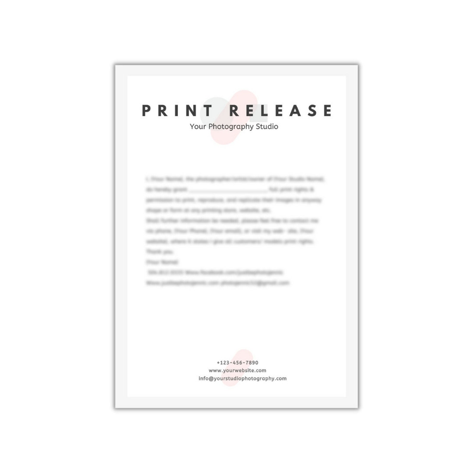 Print Release for Photographers, Editable Canva Print Release Template, Photography Print