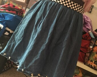S8R Grrl~Checkered Jean Studded Skirt
