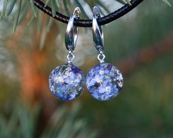 Mothers Day Gift for Mom from Son, Real forget-me-not earrings, Blue flower earrings, Cute gift for girlfriend jewelry