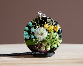 Resin flower necklace, Real flower necklace, Colorful jewelry, Summer jewelry