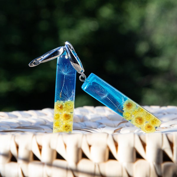 Stand with Ukraine earrings, Ukrainian flower jewelry, Ukrainian flag colors earrings, Yellow and blue jewelry