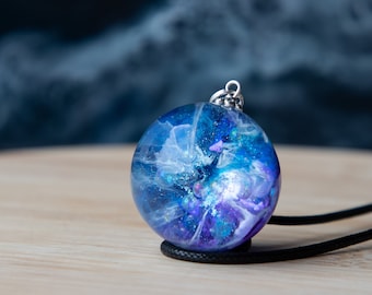 Space necklace, Resin necklace, Planet necklace, Meteorite necklace