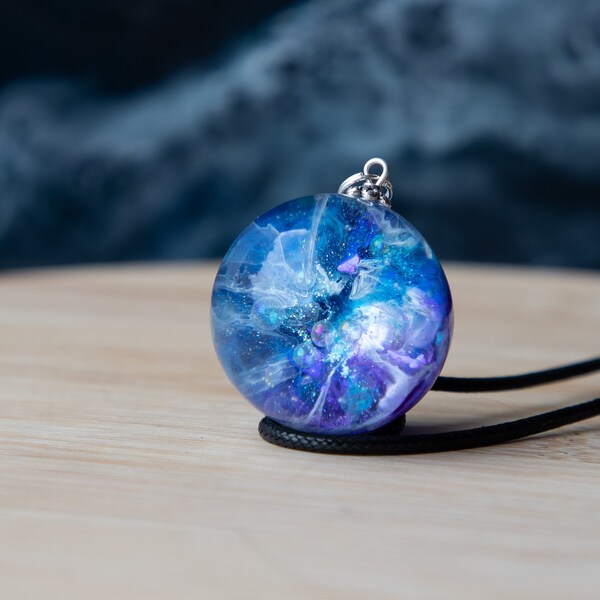 Handmade jewelry, Space necklace, Resin necklace, Planet necklace, Meteorite necklace