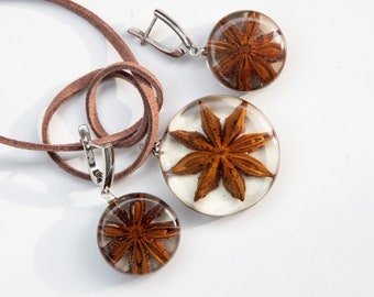 Resin anise jewelry set, Resin jewelry set, real anise necklace, Barista gift, Confectioner gift