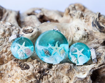 Resin ocean jewelry, Ocean earrings, Starfish earrings, Blue ocean jewelry set