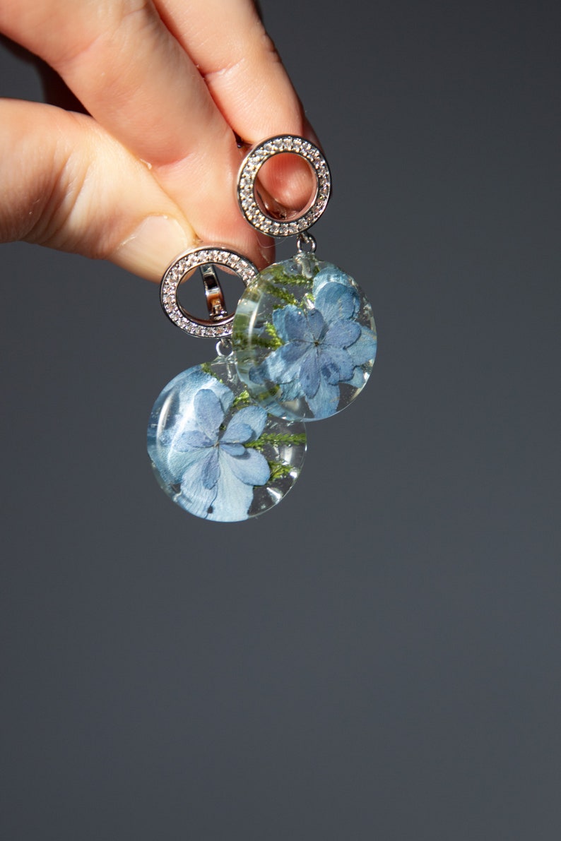 Resin set of jewelry with real hydrangea, Dried flower resin jewelry, Mothers day gift from daughter image 6