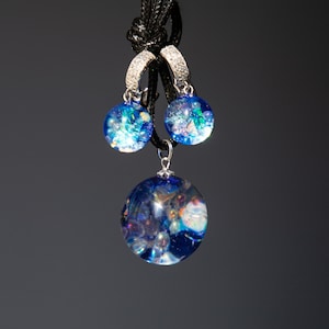 Handmade gift, Resin space jewelry set, Resin space necklace, holographic necklace, gift for sister