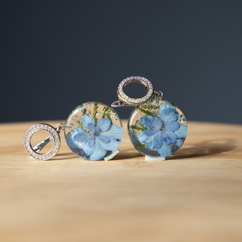 Resin set of jewelry with real hydrangea, Dried flower resin jewelry, Mothers day gift from daughter image 3