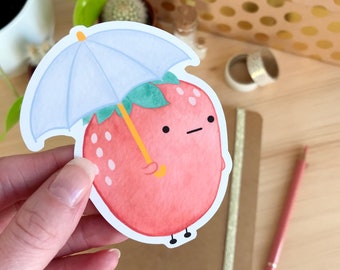 STICKER - Watercolor Vinyl Matte Strawberry Sticker - Handmade Watercolour Stickers - Vinyl stickers - Handmade