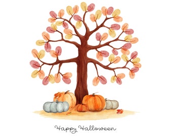 Halloween direktnedladdning fingeravtrycksträd gästbok festkonst utskrivbar jubileumspresent unik födelsedagspresent gör-det-själv-present släktträdskonst