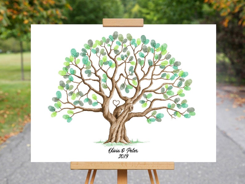 Olivia instant download fingerprint tree wedding decoration birthday party bridal shower thumbprint drawing colored event memory guest book 