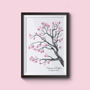 Sakura fingerprint tree instant download wedding decoration birthday party bridal shower thumbprint drawing colored event memory guest book