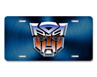 Transformers Autobot Stone logo Aluminum Car Truck License Plate Tag Steel Blue 