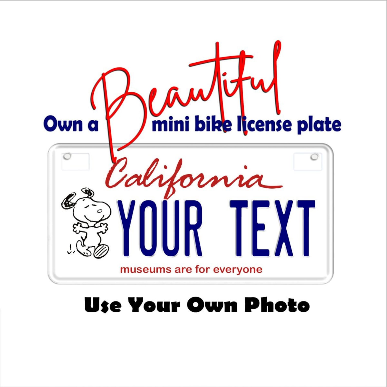 California Snoopy License Plate Custom Your Text Frame Set Etsy