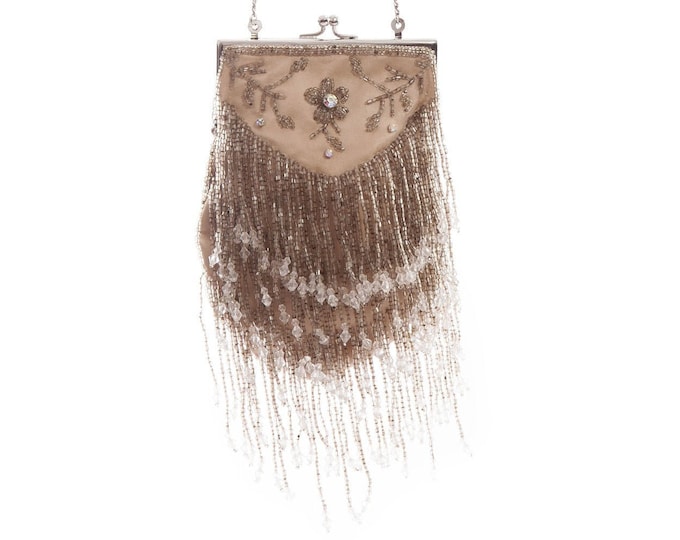 Beaded Handbag Beaded Wrist Bag Vintage Purses Vintage Pouch Creme Vintage Evening Bag Evening purses Drawstring Bag