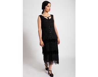 Black 20's Dress - Great Gatsby Inspired | Art Deco Beaded Gown | Vintage Flapper | Evening Gown | Charleston | Downton Abbey | Sequins