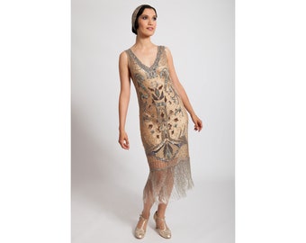 Nude 20er Jahre Kleid - Vintage | Retro Kleid | Gatsby Kleid | Flapper Kleid | Perlenkleid | Charleston Kleid | Cocktailkleid | Fransenkleid