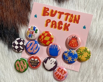 CHOOSE FIVE* 1” Groovy Style Pastel Button Pin Pack, Aesthetic Buttons For Bags