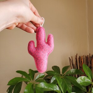 Hot Pink Folk Art Style Felt Cactus Ornament / Cat Toy Version Available / Southwestern Desert Decor image 1