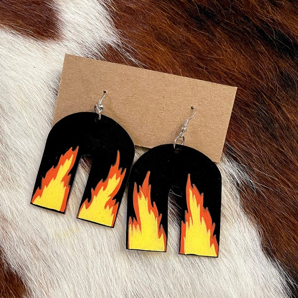 black flame arch dangle earrings // trendy y2k u shape  // handmade plastic earrings // biker jewelry