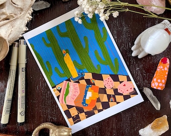 Moonlighter Girl // Southwestern Still Life Illustration Art Print // Colorful Eclectic Gallery Wall Art