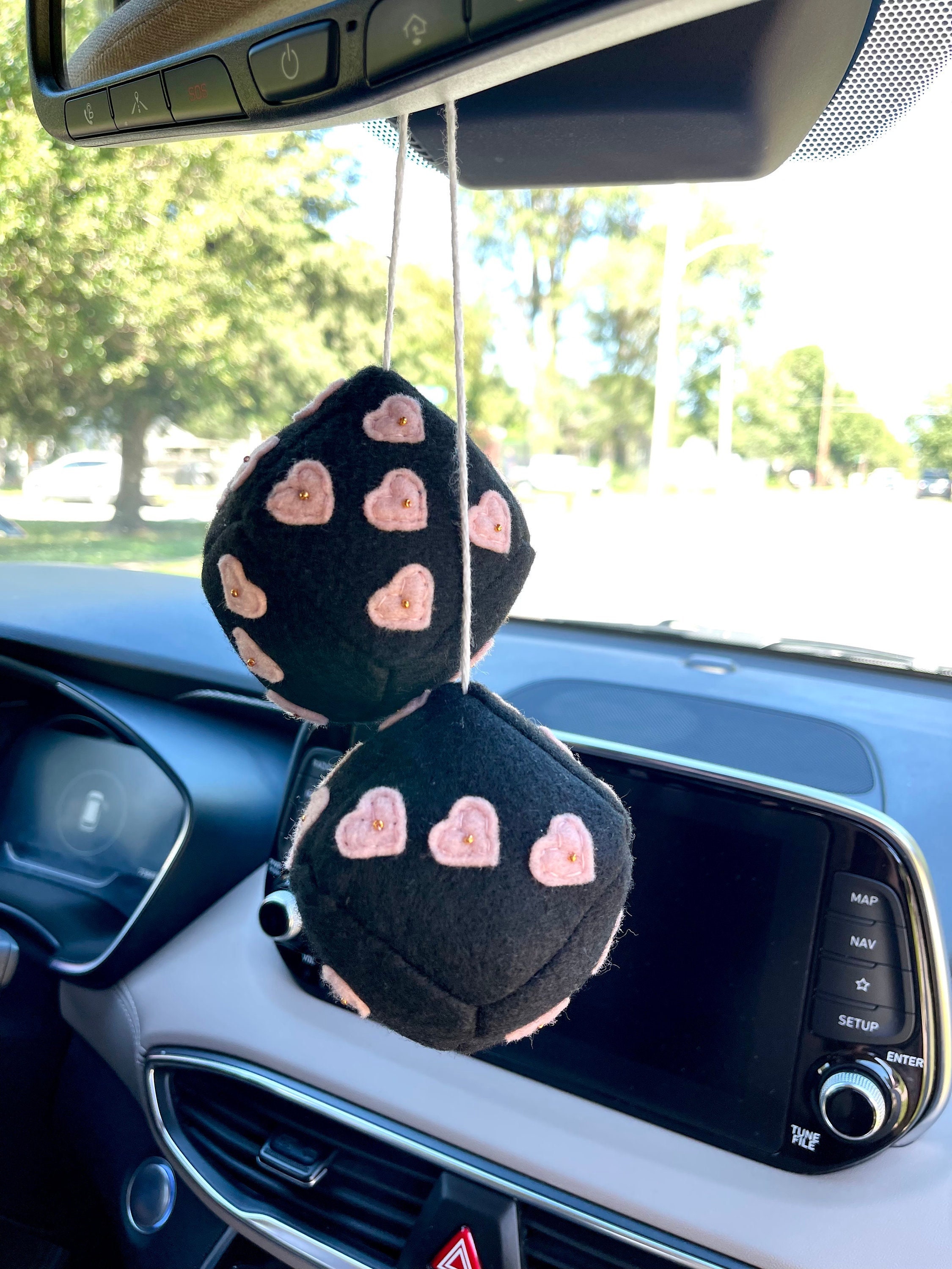 Dadi In Peluche Per Auto (6 Cm) - Design Retrò Blu - Accessorio Per Specchietto Retrovisore